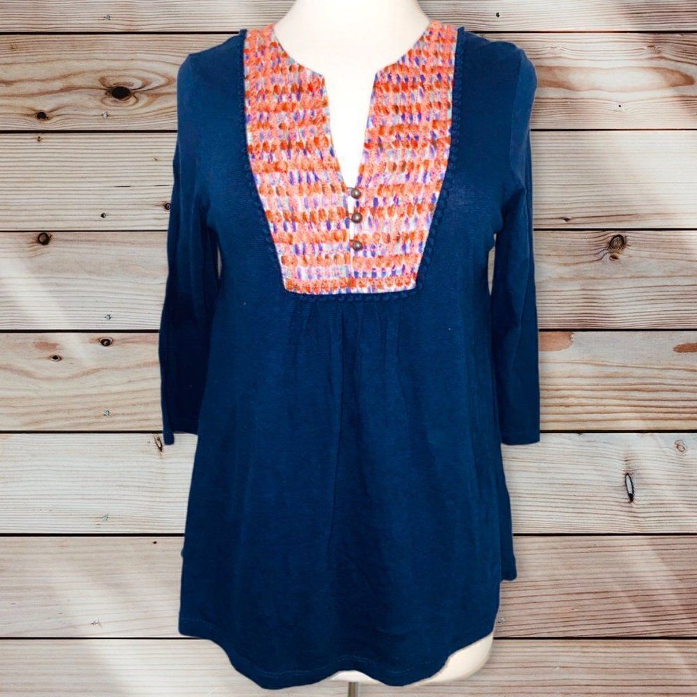WB1 Orvis blouse shirt top tunic womens medium linen navy